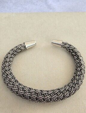 Sterling Silver Woven Mesh Bangle | Heavy 925 Bracelet | 30.81g